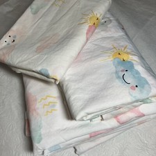 HTF POTTERY BARN KIDS Organic Flat Sheet Pillow Case Rainbow Showers 261D