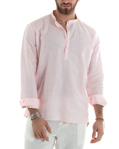 Camicia Uomo Casacca Manica Lunga Lino Tinta Unita Sartoriale Vari Colori - Imagen 60 de 96