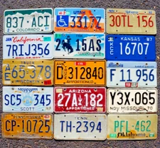 LOT of 15 License Plates 10 States USA License Plate Tag Craft Condition READ