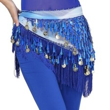 Women BellyDance Tassels Triangle HipScarf With Coin SequinsColorful Waist Belt