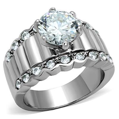 WOMEN'S BOLD ROUND CUT CZ STAINLESS STEEL WIDE BAND ENGAGEMENT PROMISE RING 