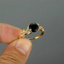Round Cut 2.00Ct Black Onyx Solitaire Engagement Ring 14K Yellow Gold Finish