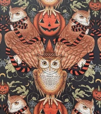 Free Spirit Rachel Hauer PWRH090 Wise Owl, Halloween, jack o’ lantern BTY