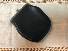 Vintage Leather Coin Change Purse Kiss Lock Black