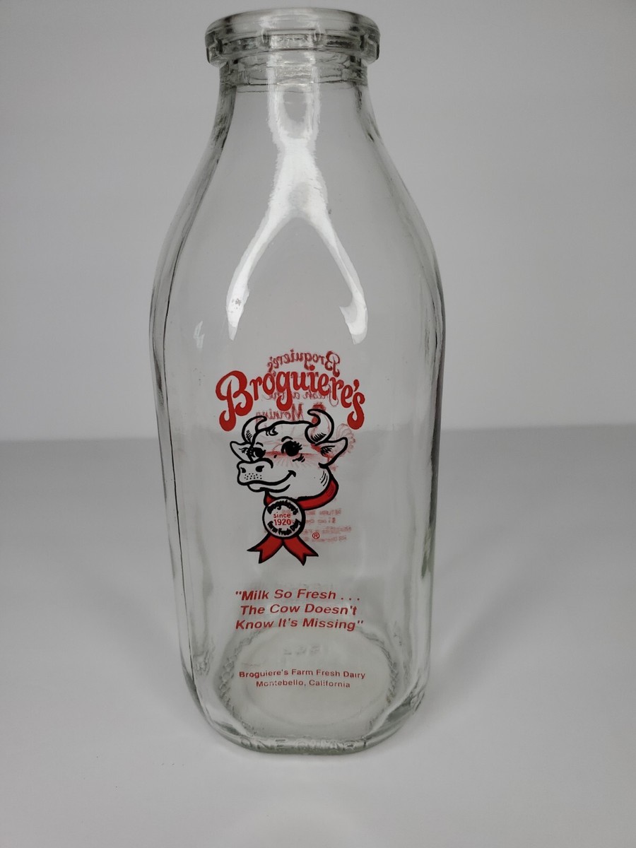 Vintage Rare Broguiere's Milk Bottle Quart Glass Bottle Cow