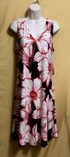 Nine West ladies black ivory red trapeze dress V top sleeveless 12 $79