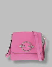$1250 J.W.ANDERSON Women's Pink Leather Disc Pierce Flap Top Shoulder Bag