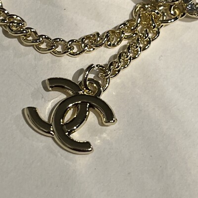 Chanel Flat Button Parts Gold Crystal Rhinestones Zipper Pull 2  50mm