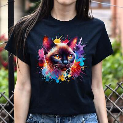 #ad #ad Burmese Cat Color Splash Unisex T Shirt Black Navy Dark Heather $25.14