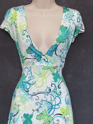 NWT Bershka Summer 2007 White Green Blue Butterfly Sexy Stretch V Mini Dress  L | eBay