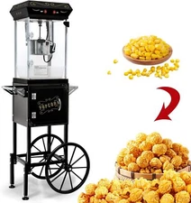 6 Oz Popcorn Machine with Cart, 480W Vintage Popcorn Maker Commercial Stainless