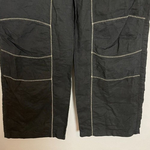 Pantalones Negros Lino Algodón Hebilla Cintura Talla 2 Tiro Bajo Recortado Patinador Informal - Imagen 6 de 13