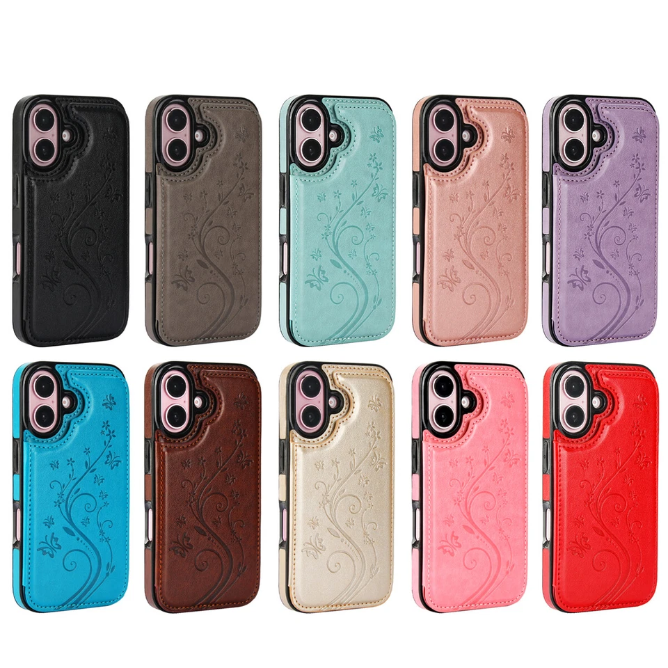 WOMEN Leather Card Wallet Phone Case For iPhone 16 15 Plus 14 13 Pro 12 11 - Image 2 of 4