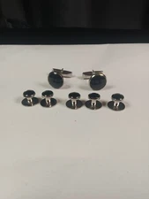 Silver And Black CuffLink Set Including Button Covers 