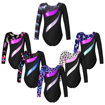 Kinder Mädchen Overall Wettbewerb Bodysuit Ballett Trikot Muster Strampler Yoga
