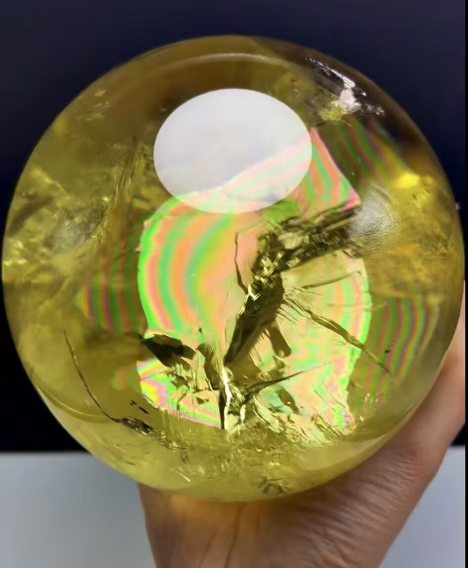 9.7LB Natural Rainbow Citrine Crystal Sphere with Stand for Reiki Healing