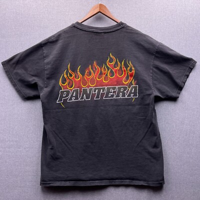 Vtg Pantera Winterland Skull Flames Mens L Double Sided Glow