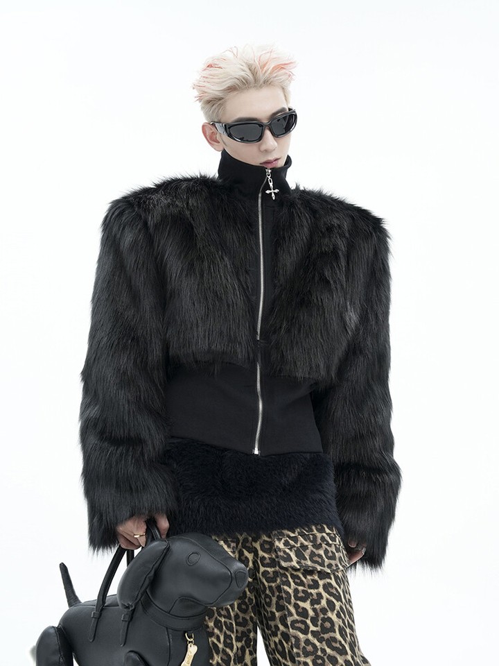 Stand Collar Fur Integrated Lamb Fur Short Coat