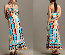 FARM RIO X ANTHROPOLOGIE Watercolor Stripe Ruffle Maxi Dress Size L NWT