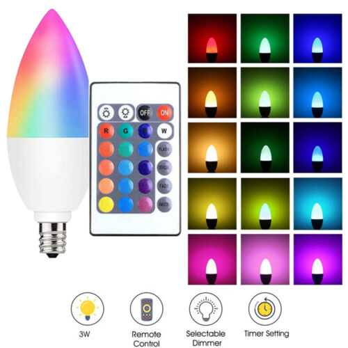 3W E12 RGB Remote Control Candelabra LED Bulb Color Changing Candle Light Lamp - Afbeelding 1 van 12