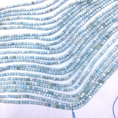 2 Strang Blau Larimar Facettiert Rund 2-3 MM Edelstein 12 Zoll Perlen Schmuck...