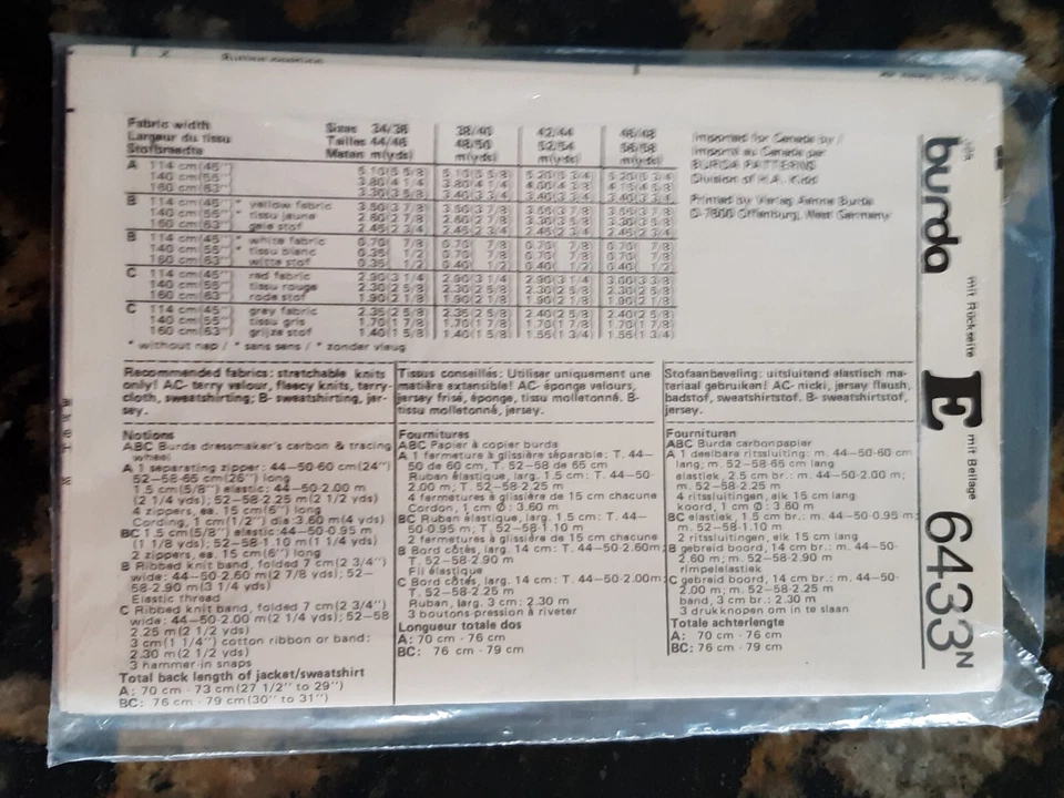 BURDA PATTERN - 6433 MENS JUMPER POLO TOP HOODED JACKET PANTS 34-48 UNCUT - Image 2 of 2