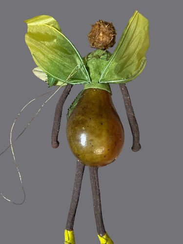 Pear-Themed Fairy Figurine With Fabric Leaves & Stick Accessory Ornament - Picture 2 of 12