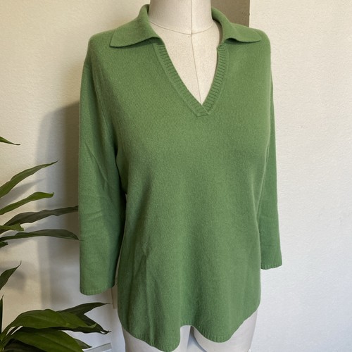 GENEVA VTG Womens 2 Ply Cashmere Sweater Spring Green 3/4 Sleeve XL Fits Sz L - Image 1