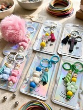 Animal Theme Multi-Color Tassel Beaded Keychains Set with Detachable Keyring