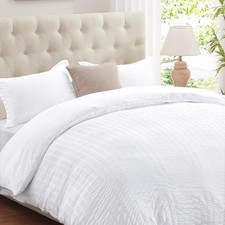White Duvet Cover Queen Size, Soft 3-Piece Seersucker Queen Duvet Cover Set, ...
