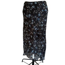 Y2K 2000s Black Blue Floral Maxi Skirt L Whimsigoth Fairy Grunge