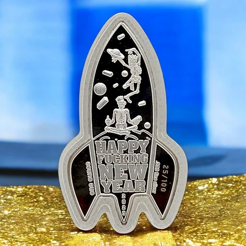 All-Chips + Reckless Metals 1 oz .999 Silver Happy F'ing New Year Proof #25/100