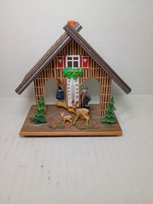 Vintage Wood Joggili West Germany Gebrauchsanweisung Weather Cabin Thermometer