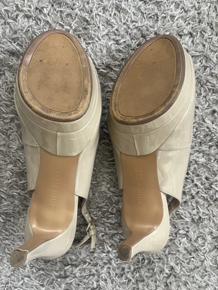 Nine West Women's Beige Patent Slingback High Heeled Shoes Sz 7 1/2 Medium - Image 3 of 3