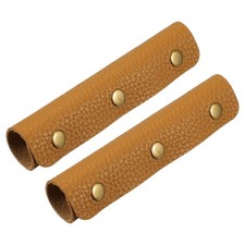 2 Pcs Leather Luggage Handle Wraps Pebbled Texture Bronze Buckle, Orange Brown