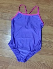 Vintage Speedo Girls One Piece Swim Suit Size 12 Purple  Pink Retro Iconic 90s