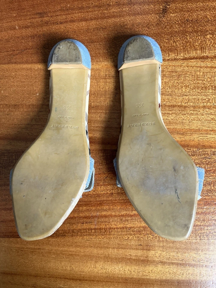 SANDALIA BAJA BURBERRY AZUL GAMUZA OJAL HEBILLA NOVA CHECK 35.5 ITALIA EE. UU. 5-5.5 Foto 4 de 4