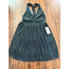 Crystal Sky Teal Dress Metallic Sleeveless Twisted Open Back V-neck Knee Medium