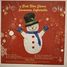 4 Feet Blue Gloves Inflatable Snowman with Lights & Heavy Duty Air Blower