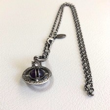 Vivienne Westwood Tiny Orb Necklace Flower Purple Gunmetal 2.5cm with drawstring
