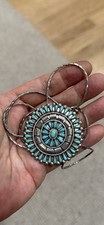 Large Sterling Silver Native American Zuni Turquoise Needlepoint Pendant Brooch