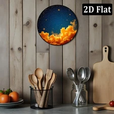 8x8 Inch Dark Night Golden Clouds Stars Round Wall Decoration