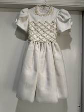 Vintage Off White Girls Wedding Party/First Communion dress Pearls Roses Bows