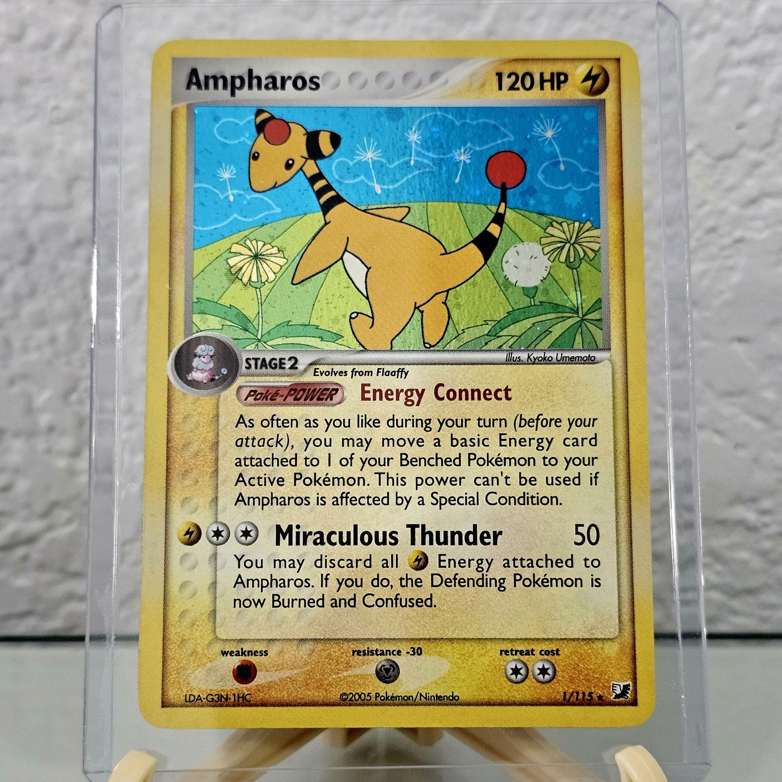 Ampharos 1/115 EX Unseen Forces Reverse Holo Rare Pokemon Card 2005. 