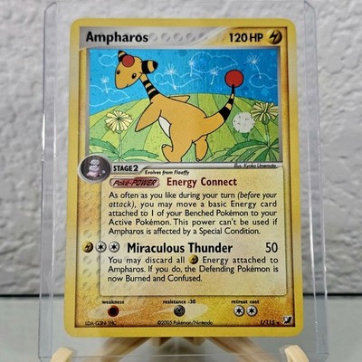 Ampharos 1/115 EX Unseen Forces Reverse Holo Rare Pokemon Card 2005. 