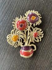 Vintage YSL FOR AVON Van Gogh Style Sunflowers Enamel Statement Pin Brooch
