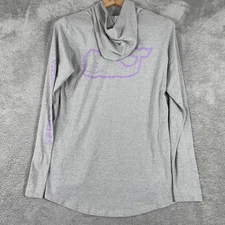 Vineyard Vines Hooded Performance Long Sleeve Shirt Womens XS Gray Whale Logo