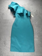 Eliza J Dress Teal Ruffled Sleeveless Bodycon Scuba Stretc Women 6 New *READ