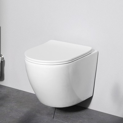 AM.PM Hänge-WC , D-Form spülrandlos   Soft-Close Sitz, Doppelspülung, Weiß