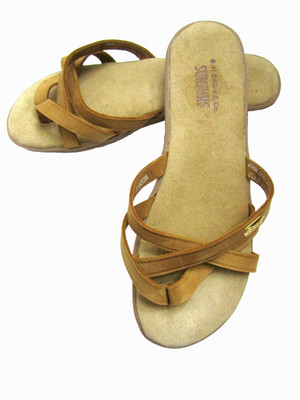 VTG GH Bass Co  Sunjuns Flat Sandals TAN-BROWN LEATHER FLIPFLOPS SHARON  SZ: 7W